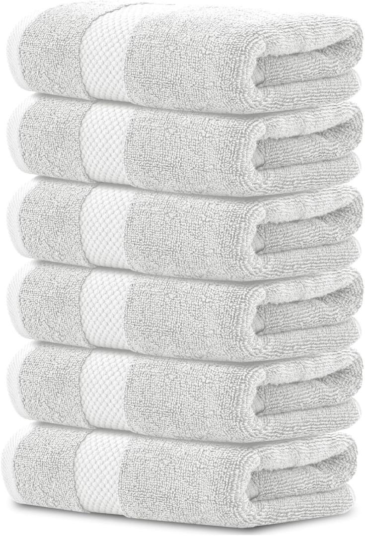 White Classic Luxury Dolphin Gray Hand Towels - Soft 100% Turkish Cotton | Highly Absorbent Hotel spa Bathroom Towel Collection | 16x30 Inch | Set of 6