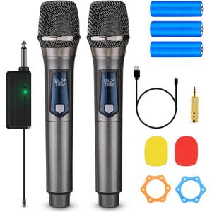 Karaoke Wireless Microphone System Audio Dual Cordless Dynamic Handheld Mic With Rechargeable Mic And Receiver,For Karaoke Singing,Church,Rap Vocals,Singing Recording,Wedding, Party,DJ,Sperkers