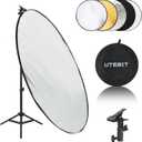 UTEBIT 31 Inch (80cm) Light Reflector Stand Kit Diffuser 5 in 1 Collapsible Multi Disc with Bag, 48 Inch Light Stand, Photography Reflector Holder-Translucent/Silver/Gold/White/Black