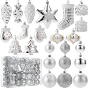 Mr. Pen Assorted Christmas Ball Ornaments Set, 77 pcs, Silver, Shatterproof, Bulk Ornaments for Christmas Tree
