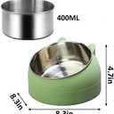 PINVNBY 2PCS Raised Cat Bowl Tilted 15° Slanted Elevated Bulldog Feeder Non-Spill Dog Kitten Food Dish Anti-Slip Detachable Pet Stainless Steel Slope Base for Small Pets (13.5oz/400ML Green+Blue)