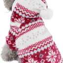 Mogoko Dog Cat Christmas Fleece Jacket with Hood, Pet Warm Sweater Coat for Xmas/Winter Cold Weather(L Size) (12.5"Neck Girth, 16.1"Chest)