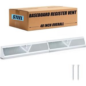 Yaocom 48 Inch Baseboard Register Vent 48" Duct Opening Size Baseboard Vent Covers Diffuser Adjustable Lever Corner Return Air Register Grille for Home Floor Wall Air Flow Control, Easy to Install