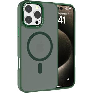 Magnetic for iPhone 16 Pro Case (Compatible with MagSafe) (Military Grade Drop Protection) Slim Translucent Matte Shockproof with Anti-Fingerprint Phone Case, Green