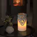 Hollow Silver Flameless Flickering Candles with 5H Timer, Battery Operated LED Pillar Candles Unscented Wax Warm Light Christmas Home Decoration(Set of 2, 3 x 6 Inches)