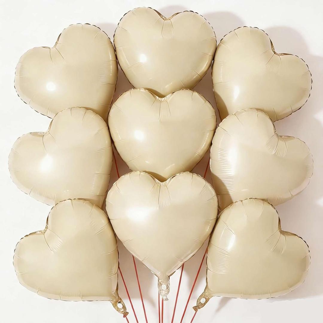 10pcs Beige Heart Balloons - 18 Inch Retro Apricot Heart Shaped Balloons for Baby Shower, Wedding, Valentine's Day Decorations Pack of 6