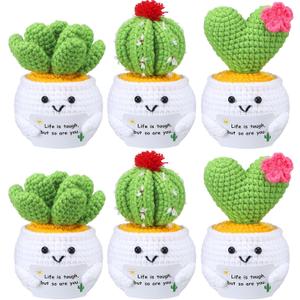 6 Pcs Crochet Cactus Teacher Gifts for Women Life is Tough But So are You Positive Cactus Crochet Animals Get Well Gifts Emotional Inspirational Support with Card for Women Desk Decor