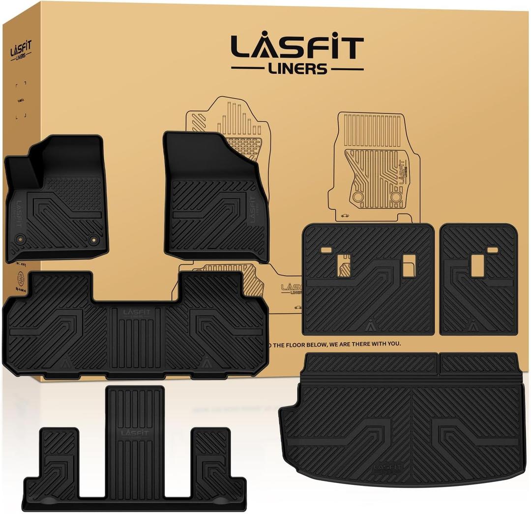 LASFIT Floor Mats & Cargo Liner with Backrest Mat for Chevrolet Chevy Traverse 2018-2023/Traverse Limited 2024 Only 7 Seats (2nd Row Seats), All Weather TPE Custom Fit Car Floor Mats Full Set