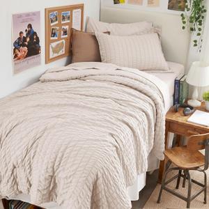 HYMOKEGE Beige Twin XL Comforter Set Seersucker 5 Pieces, All Season Luxury Bed in a Bag for Bedroom, Bedding Set with Comforter, Sheets, Pillowcase & Sham