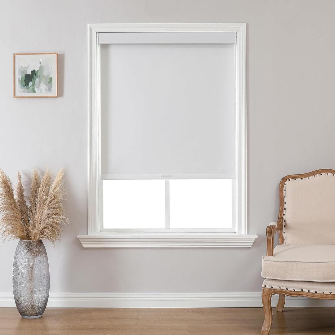 Joydeco 100% Blackout Roller Shades (Pro), Free-Stop Cordless Blinds for Windows, UV Protection, Natural Woven Blinds for Home and Office, Light-Proof Aluminum Cover (White, 41" W x 75" H)