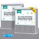 Pack and Play Mattress Protector Sheets Waterproof 2 Pack, Quilted Pack and Play Mattress Pad Cover Fitted Fits for Graco Pack n Play Playard Mattress/Playpen Mattress, Grey, 39" x 27"