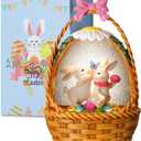Easter Snow Globe Bunny Snow Globe Basket with Timer, USB and Battery Powered, Easter Decorations for Home Eggs Basket, 4.5"L x 2.6"W x 10.2"H