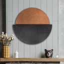 flangairy Round Wall Decor Wooden Boho Half-Circle Decor Modern Geometric Line Art Farmhouse Indoor Mid Century Hanging Panels Vintage Home Bathroom Decorations (black)