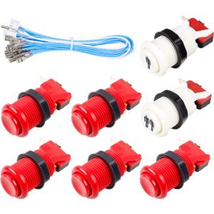 7X Arcade Buttons 30mm Happ Type Standard Push Buttons Switch with 20cm Buttons Cable for Arcade Joystick Arcade1up Games Console (Red)