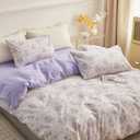 HighBuy Full Size Comforter Set White Purple Floral Printed Bedding Comforter Sets Full 3 Pieces for All Season Vintage Flowers Comforter Sets for Kid Teen Toddler Floral Comfy Comforter Set