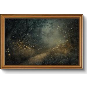 CHMMART Vintage Gold Framed Wall Art Moody Forest Firefly Canvas Art Prints Boho Nature Woodland Pictures Wall Decor Dark Academia Cottagecore Paintings Artwork for Living Room Bedroom 16x24in