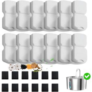 KOOGMOON Cat Water Fountain Filters: 12 Filters + 12 Sponges Cat Fountain Replacement Filters for Cat Fountain with Activated Carbon Filter and Ultra-fine Fiber