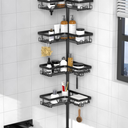 KEGII Corner Shower Caddy Tension Pole - Shower Tension Rod Organizer, Floor to Ceiling Shower Caddy 25-114.2 inch, Towel Rack Corner Waterproof, Black