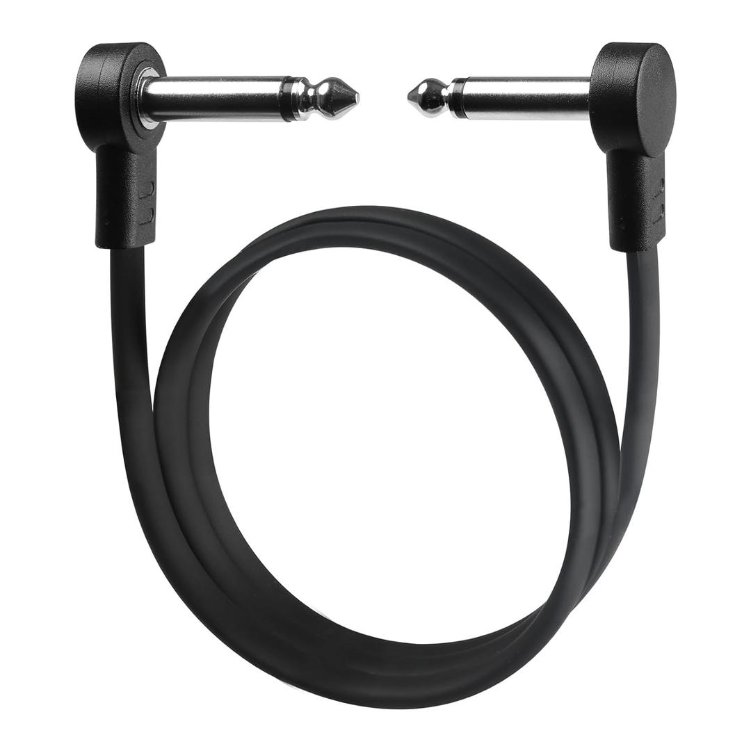 24 Inch Guitar Patch Cables, 1/4" TS Right Angle Effect Pedal Flat Cables (Black)