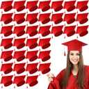 JaGely 36 Pcs Adult Graduation Cap with Tassel Felt Grad Hat for Men Women Bachelor Master College Costume Accessory(Red)