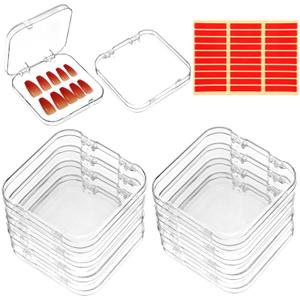 Clear Nail Storage Box Set, 6PCS Press on Nail Organizer with 30PCS Double-Sided Tape, Transparent Acrylic Nail Display Case for Nail Art, Home Salon Use