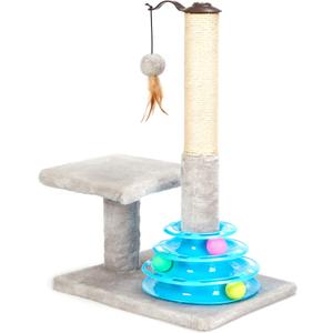 PEEKAB Cat Scratching Post Kitten Sisal Scratcher Tree with Tracks Toy Balls for Indoor Cats and Kittens 25 inches (Gray)