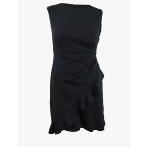 DKNY Women's Side Ruche with Ruffle Drape Skirt A-Line Dress, Black, XXL