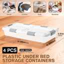 4 PCS*49 Qt Wheeled Latching Under Bed Storage, Double Opening Lids Stackable Bin with Latch Lid, Plastic Container to Organize Shoes Underbed, Clear with White Lid(White)