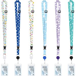 Prudiut 6 Pcs Cruise Lanyards for Cruise Ship Cards, Cruise Lanyard Retractable Cruise Ship Lanyards with Waterproof Detachable Badge Holder for Cruise Ship Essentials (Ocean Style)