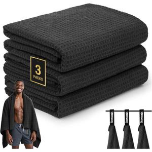 Microfiber Sweat Towel Quick Dry Lightweight Absorbent 3 PackFast Drying 27 X 55 Negative Ions Odorless Gym Towels for Men & Women Yoga Sports Travel Outdoor Camping Gym (Large Black)