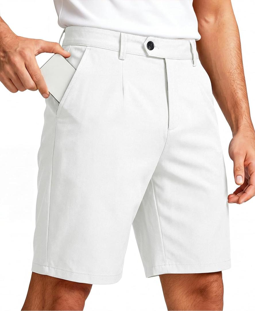 GINGTTO Men's Chino Shorts 9" Stretch Lightweight Golf Shorts for Men with Expandable Waist (36, White)