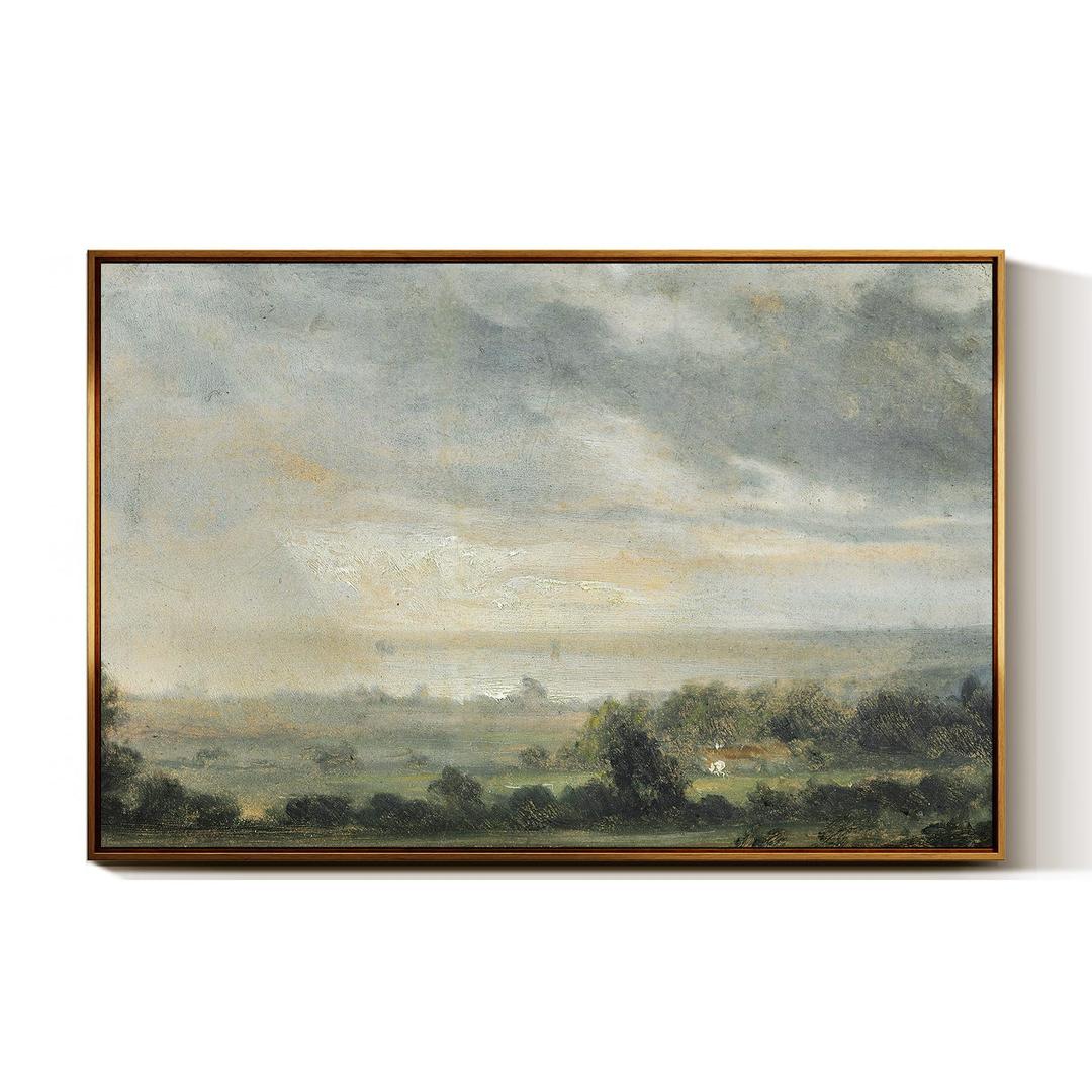 InSimSea Golden Framed Vintage Canvas Wall Art View From Elbe Valley Mountains Landscape 24x36inch, Muted Neutral Colors Wall Decor, High Cloudy Sky Prints Rustic Cottage Farmhouse Modern Decor