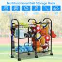 Sports Equipment Storage Rack,Rolling Garage Ball Organizer with 6 Wheels, Detachable Baskets,Hooks and Elastic Straps for Sports Gear and Toy Storage,Indoor Outdoor Use