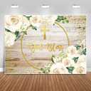 Sensfun God Bless Backdrop Rustic Wood White Floral Newborn Baby Shower Photography Background First Holy Communion Baptism Backdrops for Christening Party Decorations Banner Photo Booth Props 7x5ft
