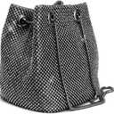 Women's Evening Bag- Upgraded Size Full Rhinestones Bucket Bag Shining Bag Shoulder Bag for Party Wedding Date Night (Large (7.9''x7.9x5.1''), Black)