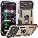 iPhone 17 Pro Case, for iPhone 17 Pro Case with Tempered Glass Screen Protector, Adjustable Kickstand Ring, Military-Grade Heavy Duty Protection, Shockproof, Anti-Fingerprint, Gold