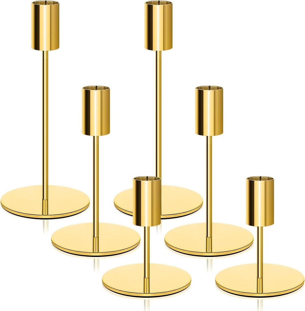 6pcs Gold Color Candlestick Holders Metal Candle Holders for Candlesticks Tall Taper Candle Holders for Home Deco, Wedding,Dinner,Christmas Party, Fits 3/4 inch Thick Candle&Led Candles (Gold)