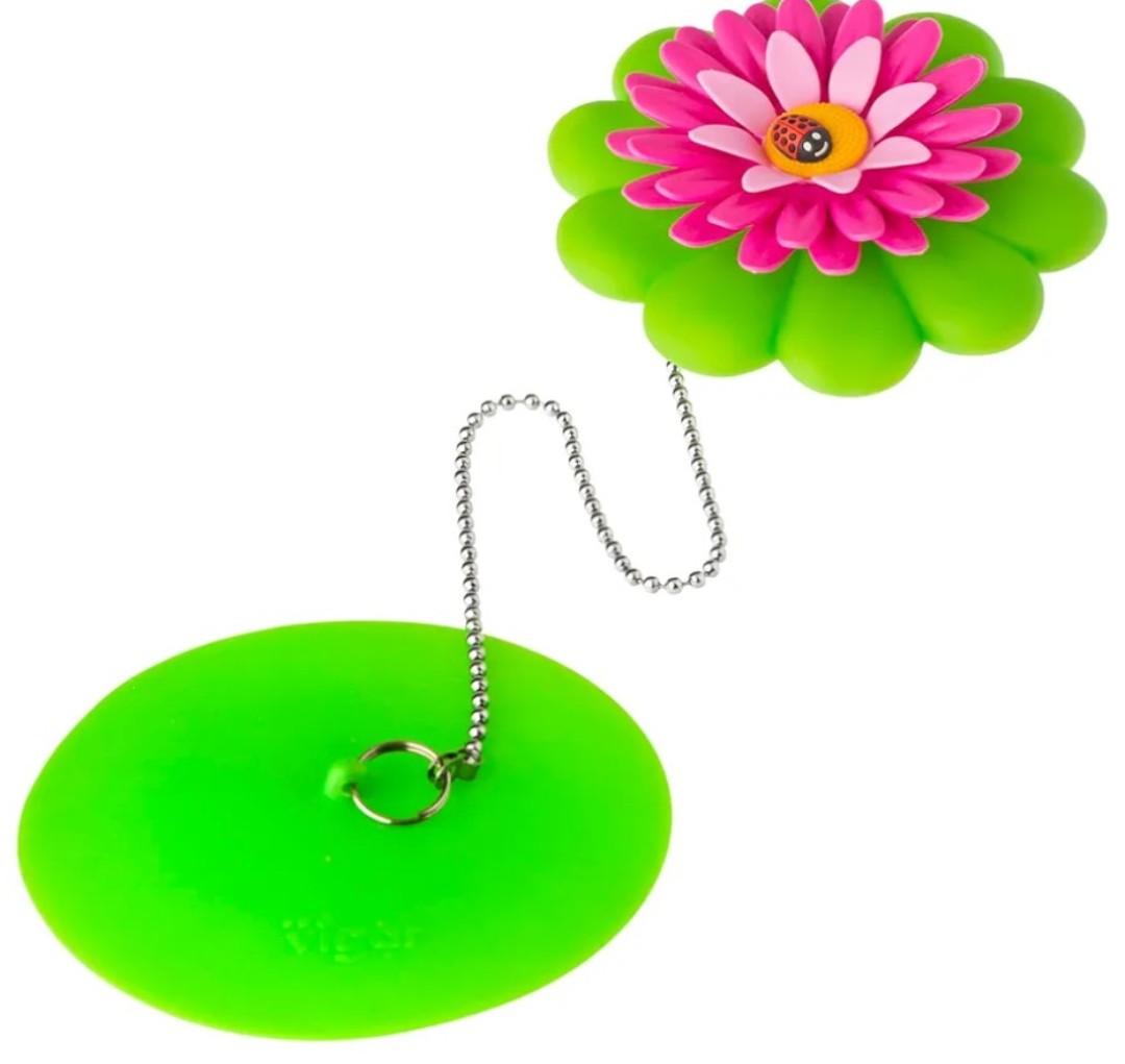 Vigar Flower Power Bathtub Drain Stopper, Tub Stopper with Chain and Daisy-shaped Floaty, 4-1/10 Inches, Perfect Bathroom Accessories, Pink, Green