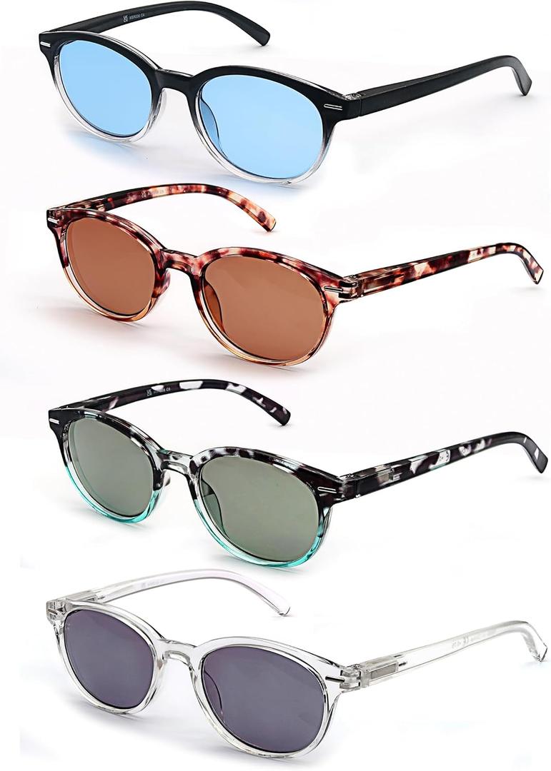 Reading Sunglasses Womens Round Readers Sunglasses +1.50 for Small Head/Petite Face Sun Readers Lightweight&Comfortable Fit 4 Pack