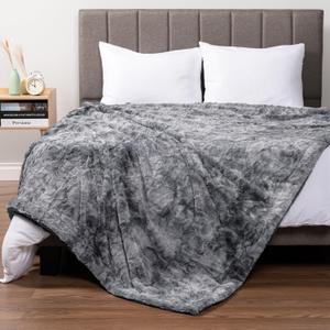 PAVILIA Faux Fur King Bed Blanket Tie-Dye Grey, Soft Fuzzy Warm Sherpa Blanket for Bed, Fluffy Plush Thick Fleece Blanket for Couch Sofa, Reversible Furry Shaggy Large Blanket, Grey 90x108