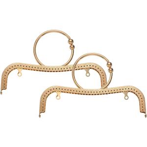uxcell 2Pcs Metal Purse Frame, 22cm/8.7" Retro Arch Kiss Lock Clasp Frame Embossed for Purse Making, Handled Bag, Frame Hardware Replacements (Light Gold)