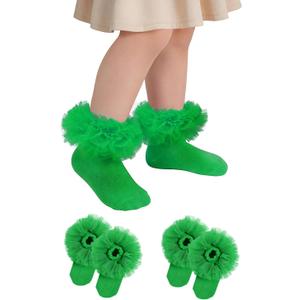 Century Star Toddler Girls Ruffle Socks - 2 Pairs Frilly Lace Flower Girl Socks for Dance Pageant