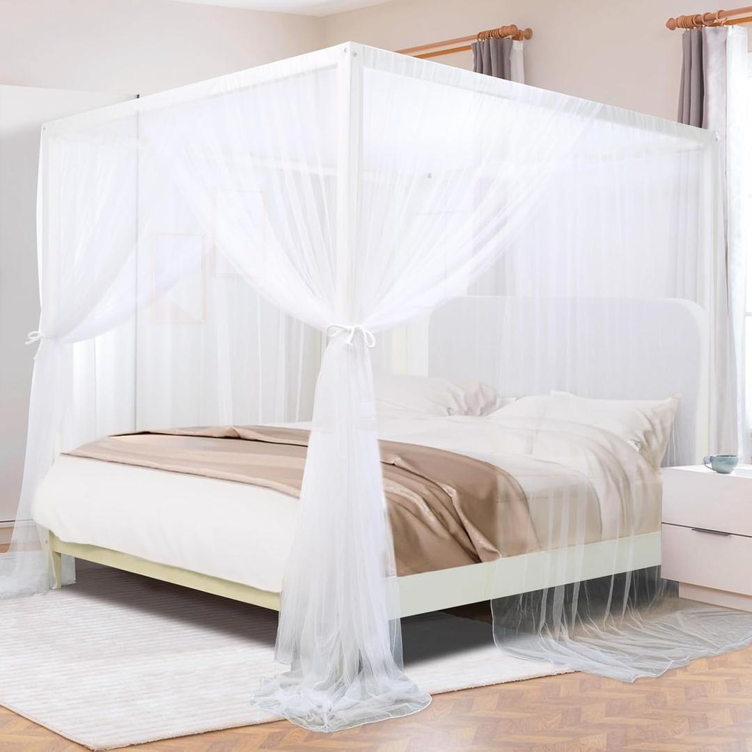  Canopy Bed Curtain for  Bed, Bed Canopy for 4 Poster Canopy Bed/Hanging from Ceiling, Elegant White Canopy Curtain with 4 Openings,Ultra Ripstop Polyester  150/200CM