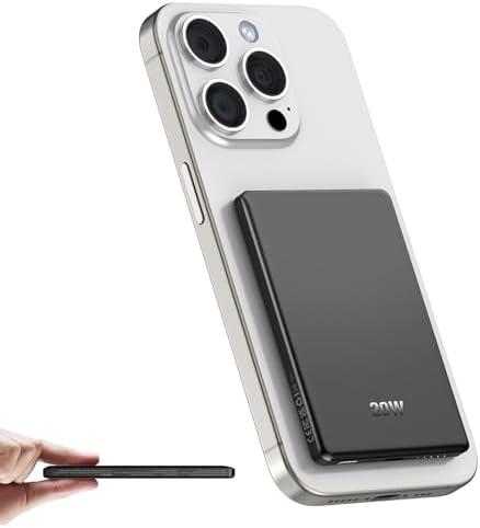 Magnetic Portable Charger PowerBank, 5,000mAh Mag Slim Wireless Power Bank with USB C PD 20W QC3.0 Wired fast charging, Battery Pack Compatible with iPhone 17/16/16 Pro/16 Pro Max/15/15 Pro Series