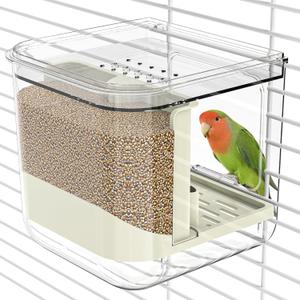 No Mess Automatic Bird Feeder,Multifunctional Parrot Seed Feeders,Transparent Seed Food Container,Bird Cage Accessories for Canaries Budgies Lovebirds Conures Cockatiels