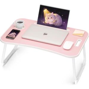 Ruxury Folding Lap Desk Bed Desk Laptop Table Tray, Breakfast Serving Tray, Portable & Lightweight Mini Table for Sofa Couch Floor - Pink (Large)