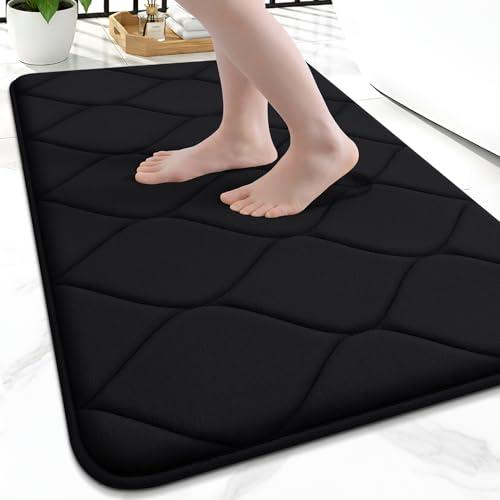 Smiry Memory Foam Bath Mat 24"x16", Ultra Soft Non-Slip Bathroom Rug, Plush Water Absorbent Quick Dry and Machine Washable Floor Mat for Shower, Tub & Home Decor, Black