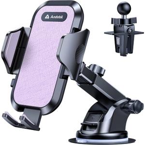 Andobil Car Phone Holder, 2026 Military-Grade 89bs Strongest Suction Phone Holders for Your Car Dashboard/Windshield/Vent Easy Clamp Cellphone Holder Truck Stand for iPhone 17 16 15 Pro Max, Purple