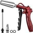 High Volume Air Blow Gun with Powerful Flow Nozzle, Retro Red Air Nozzle Blower Gun with 4.9" Stainless Steel Extension & 1/4'' Standard Quick Plug, Pneumatic Tool for Air Compressor Accessories