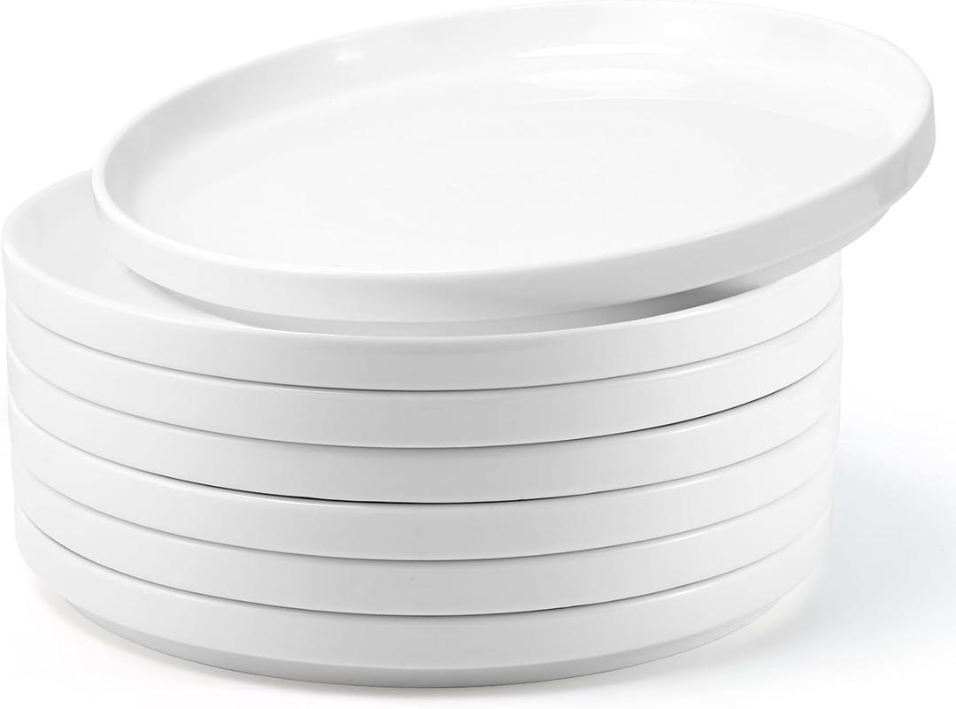 White Dinner Plates Set of 6, 8 Inch Porcelain Dessert Plates, Ceramic Appetizer Plate, White Round Salad Plate, Microwave & Dishwasher Safe, Scratch Resistant